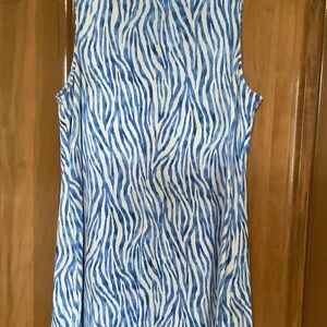 Tommy Bahama Blue and White Zebra-Stripe Sleeveless Dress